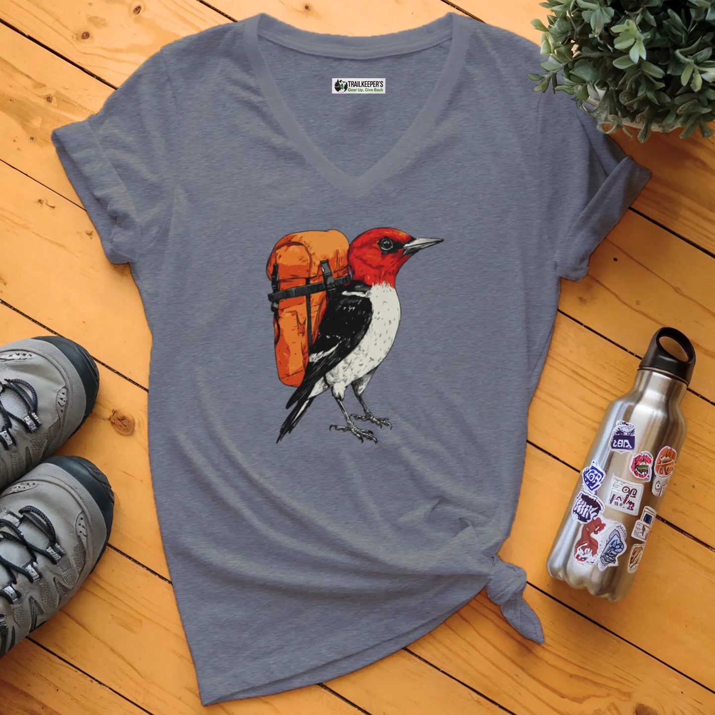 Red-headed Woodpecker Backpacker V-Neck T-Shirt