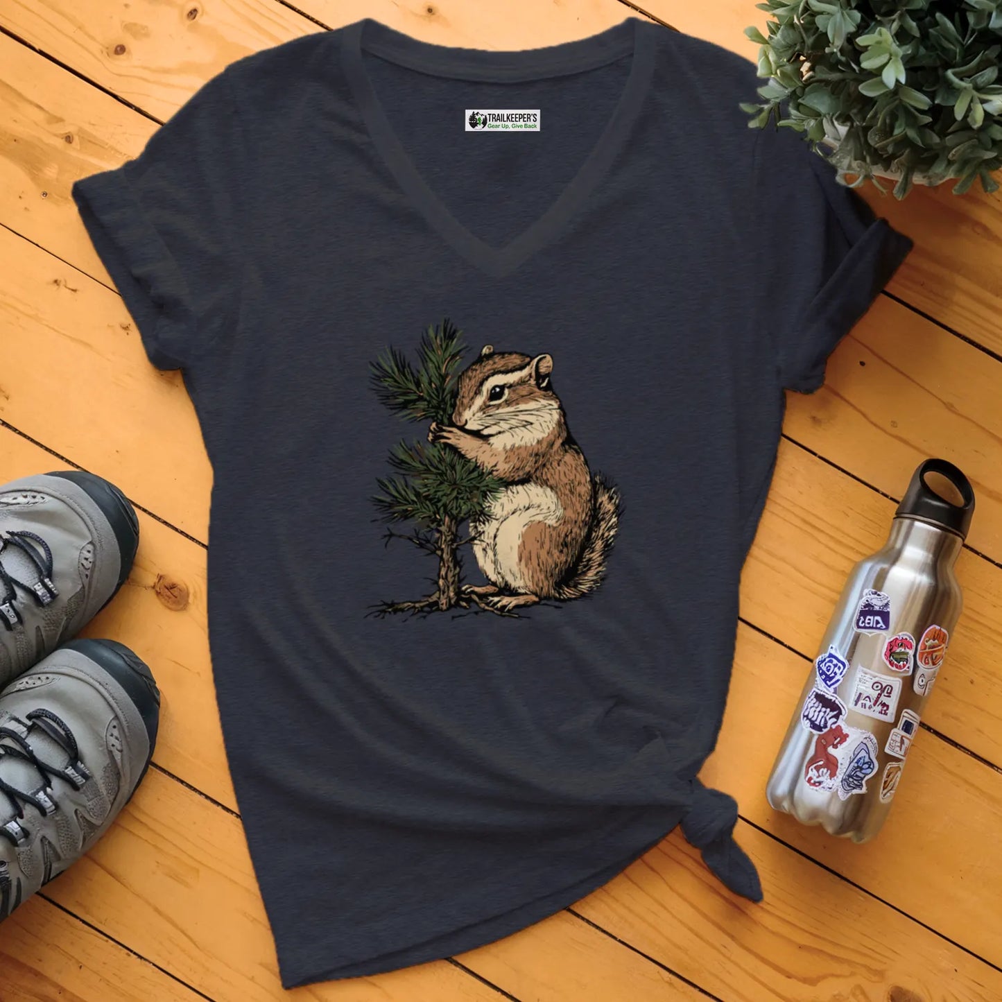 Squirrel Tree Hugger V-Neck T-Shirt