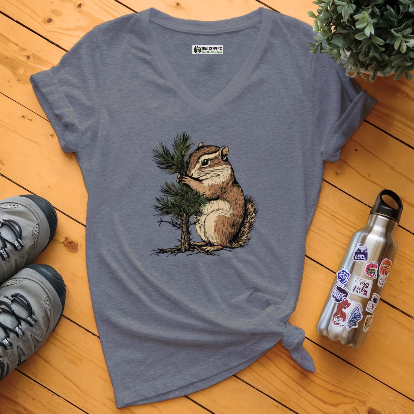 Squirrel Tree Hugger V-Neck T-Shirt