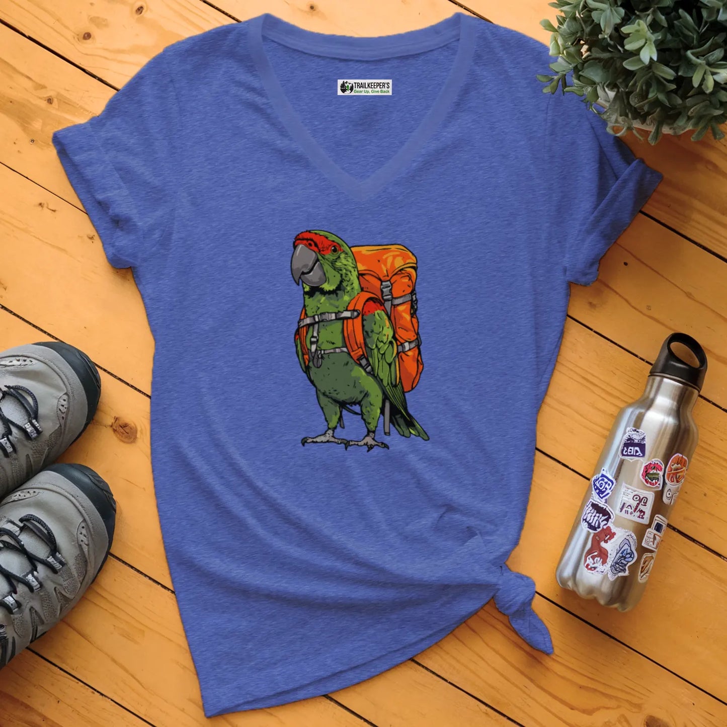 Thick-billed Parrot Backpacker V-Neck T-Shirt