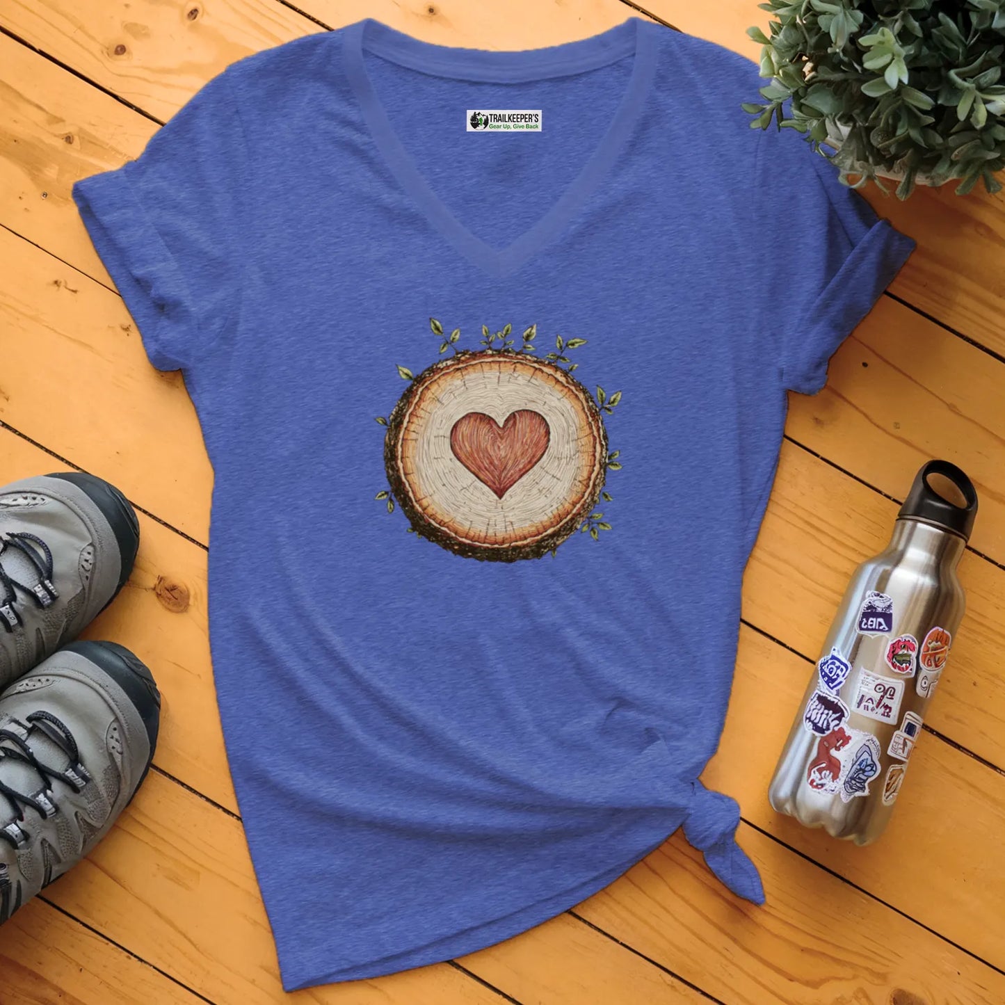 Tree Heart Wood V-Neck T-Shirt