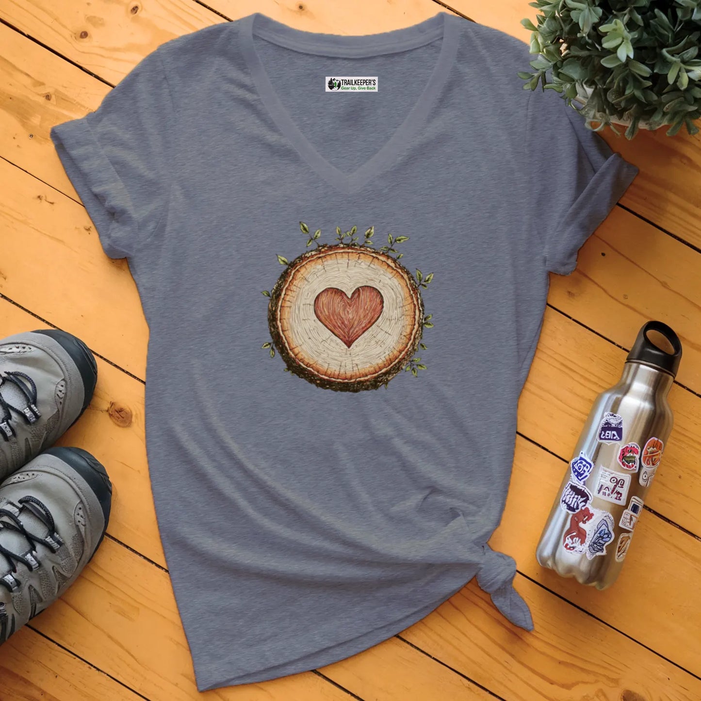 Tree Heart Wood V-Neck T-Shirt