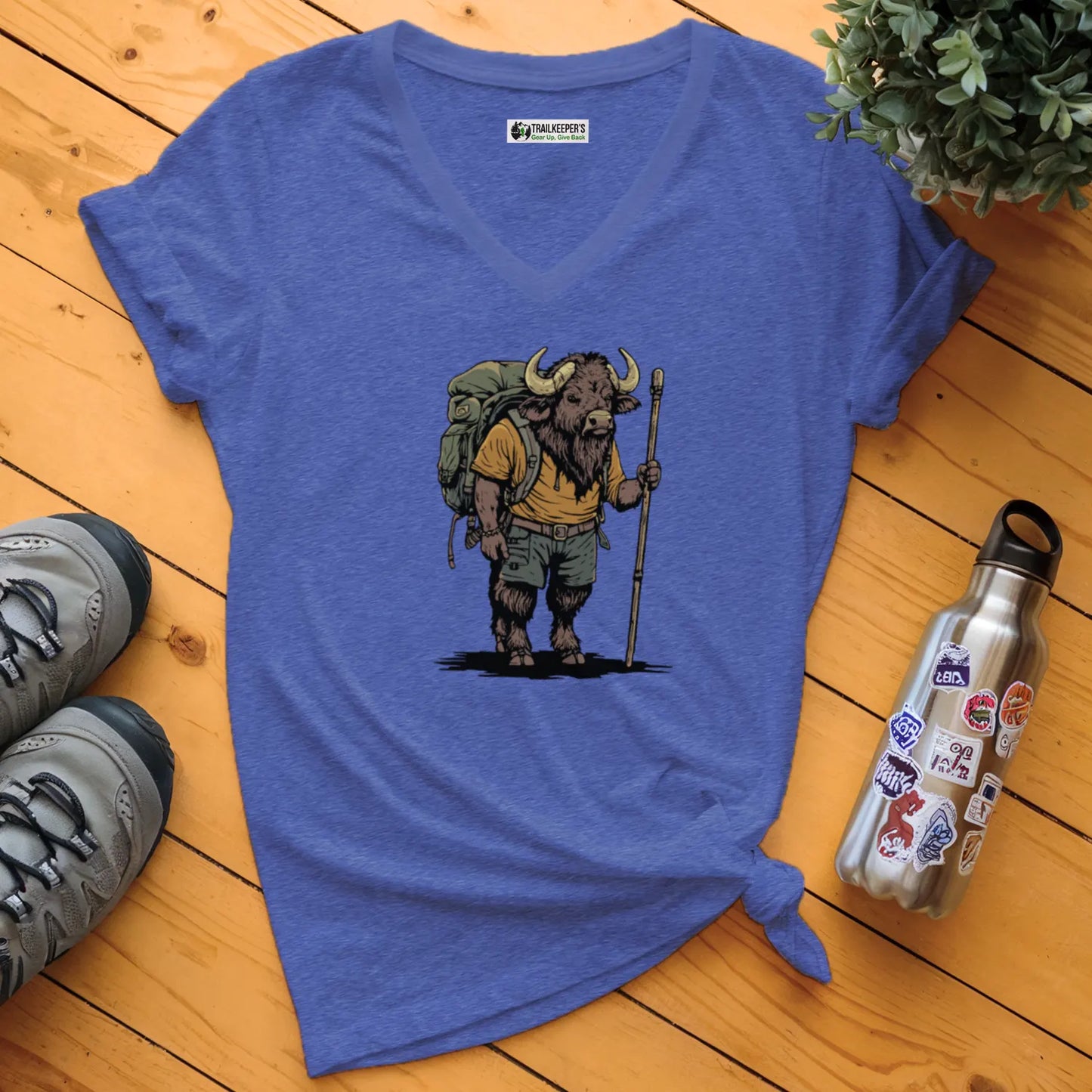 Water Buffalo Backpacker V-Neck T-Shirt