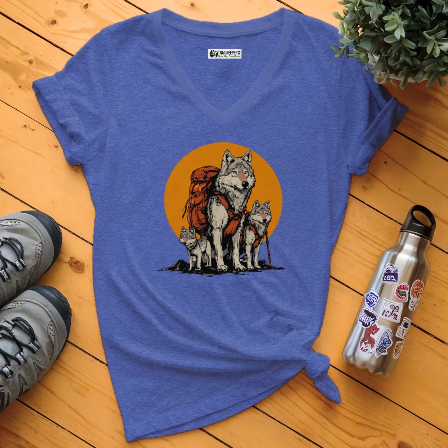 Wolf Backpacker Family V-Neck T-Shirt