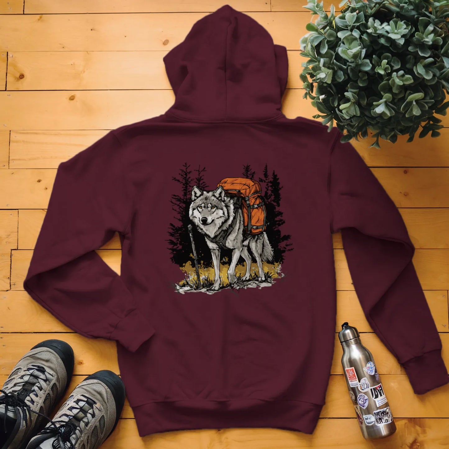 Wolf Backpacker In The Forest Hoodie