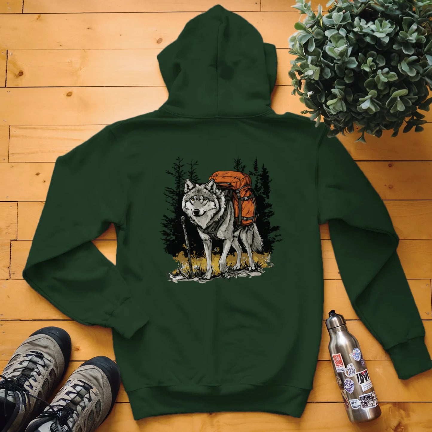 Wolf Backpacker In The Forest Hoodie