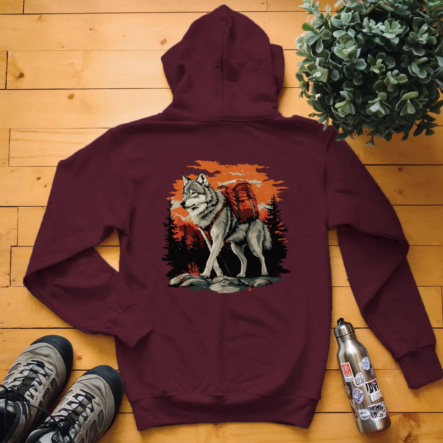 Wolf Backpacker In The Forest Hoodie