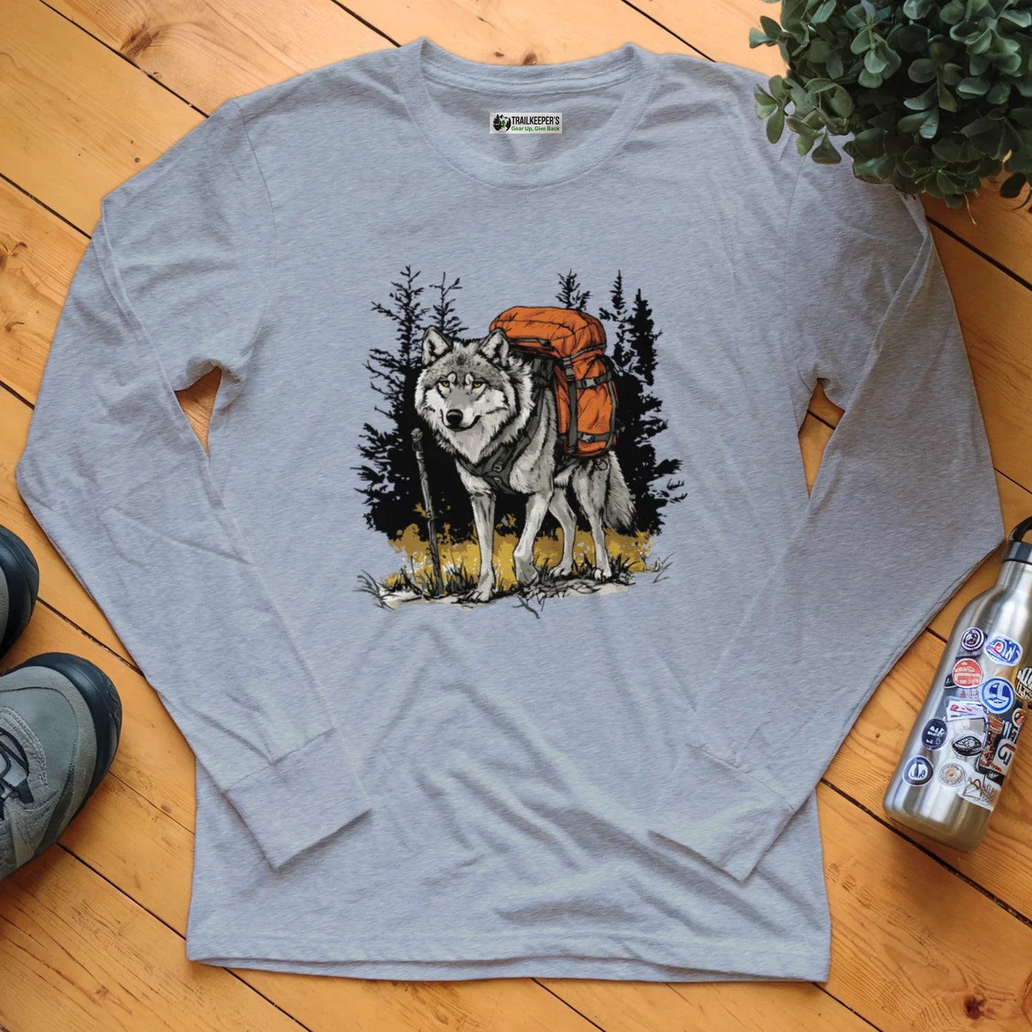 Wolf Backpacker In The Forest Long Sleeve T-Shirt