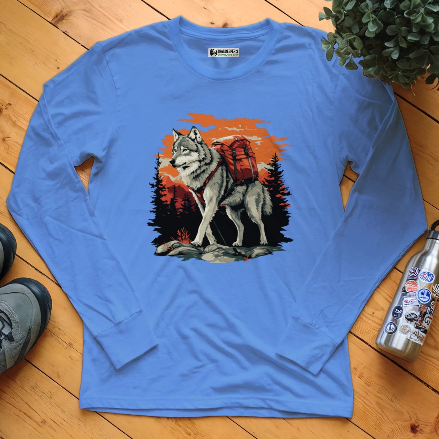 Wolf Backpacker In The Forest Long Sleeve T-Shirt