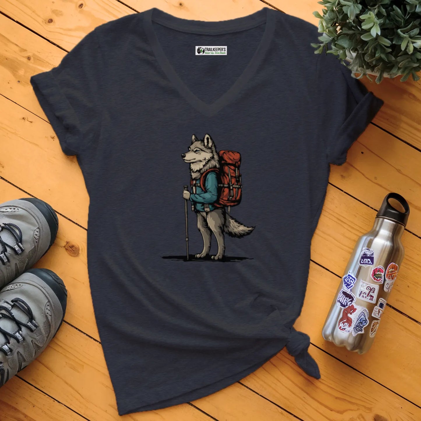 Wolf Backpacker V-Neck T-Shirt