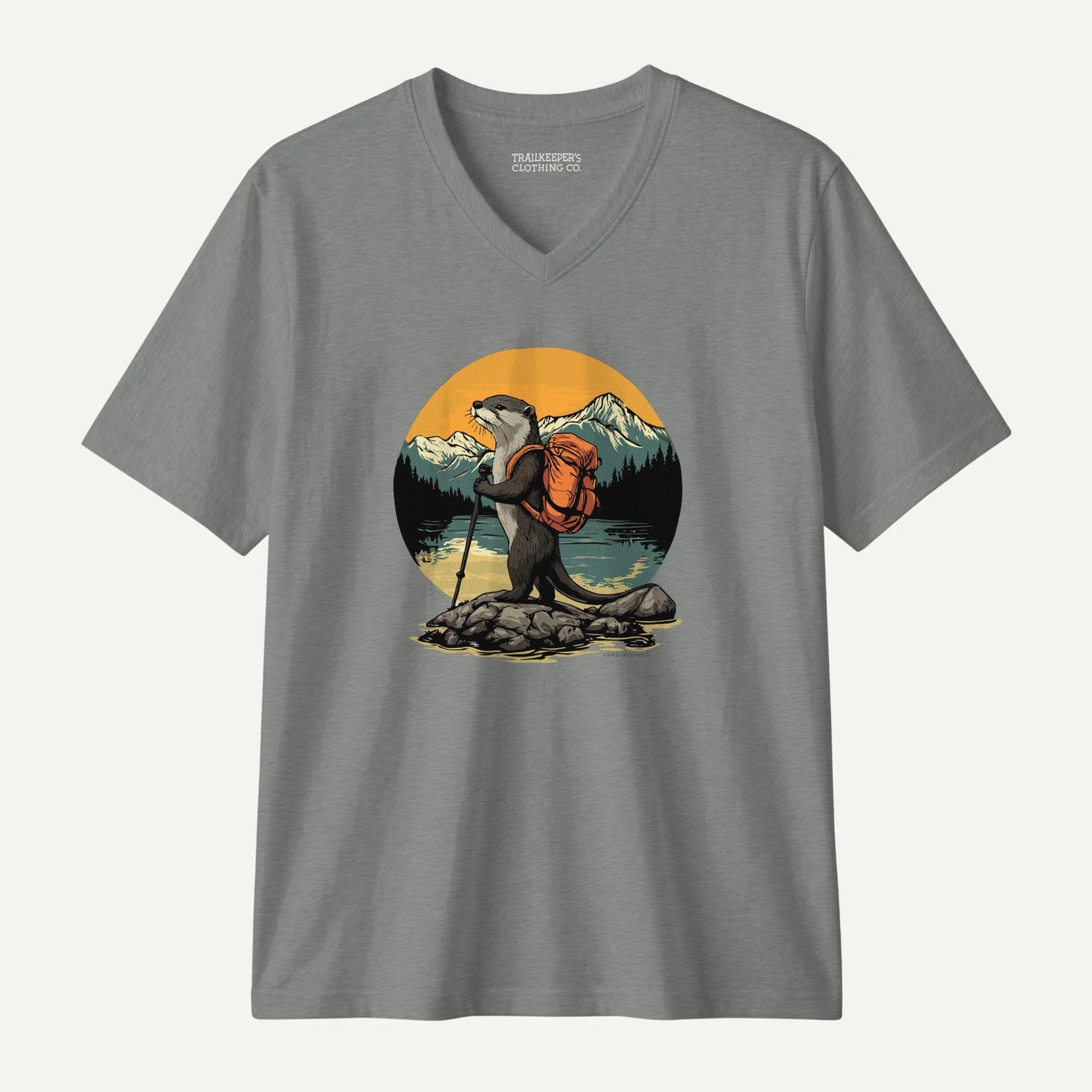 wir zelten schwarz t shirt Otter Backpacker On The River V-Neck T-Shirt – Trailkeeper's Clothing Co