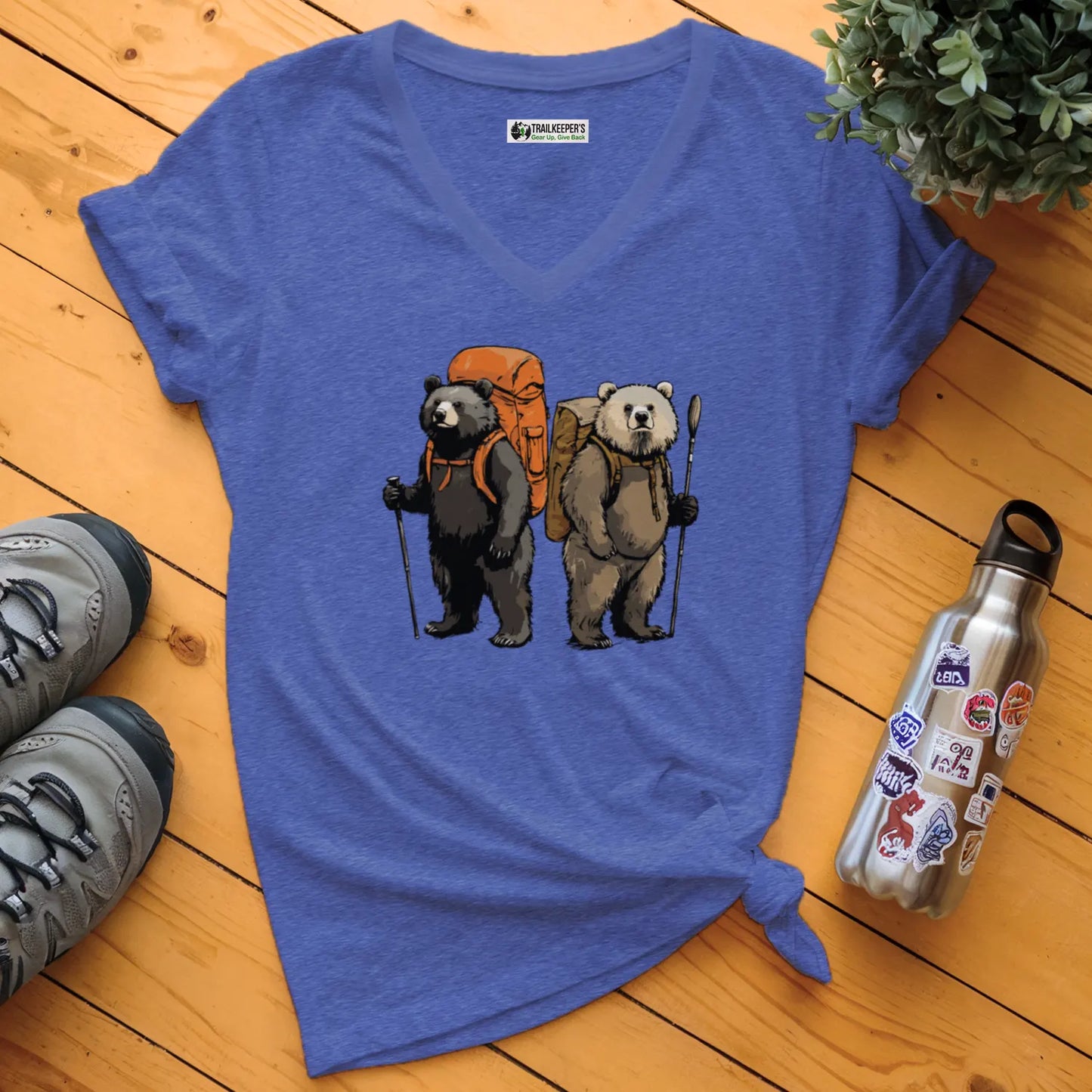 Bear Backpacker Buddies V-Neck T-Shirt