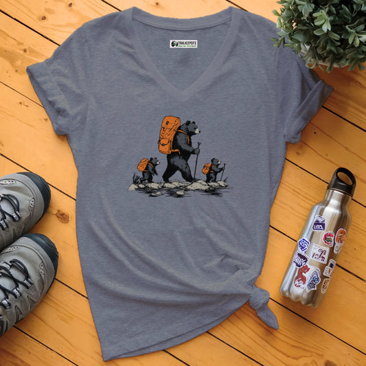 Bear Backpacker Family V-Neck T-Shirt