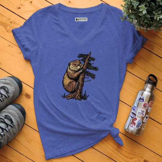 Beaver Tree Hugger V-Neck T-Shirt