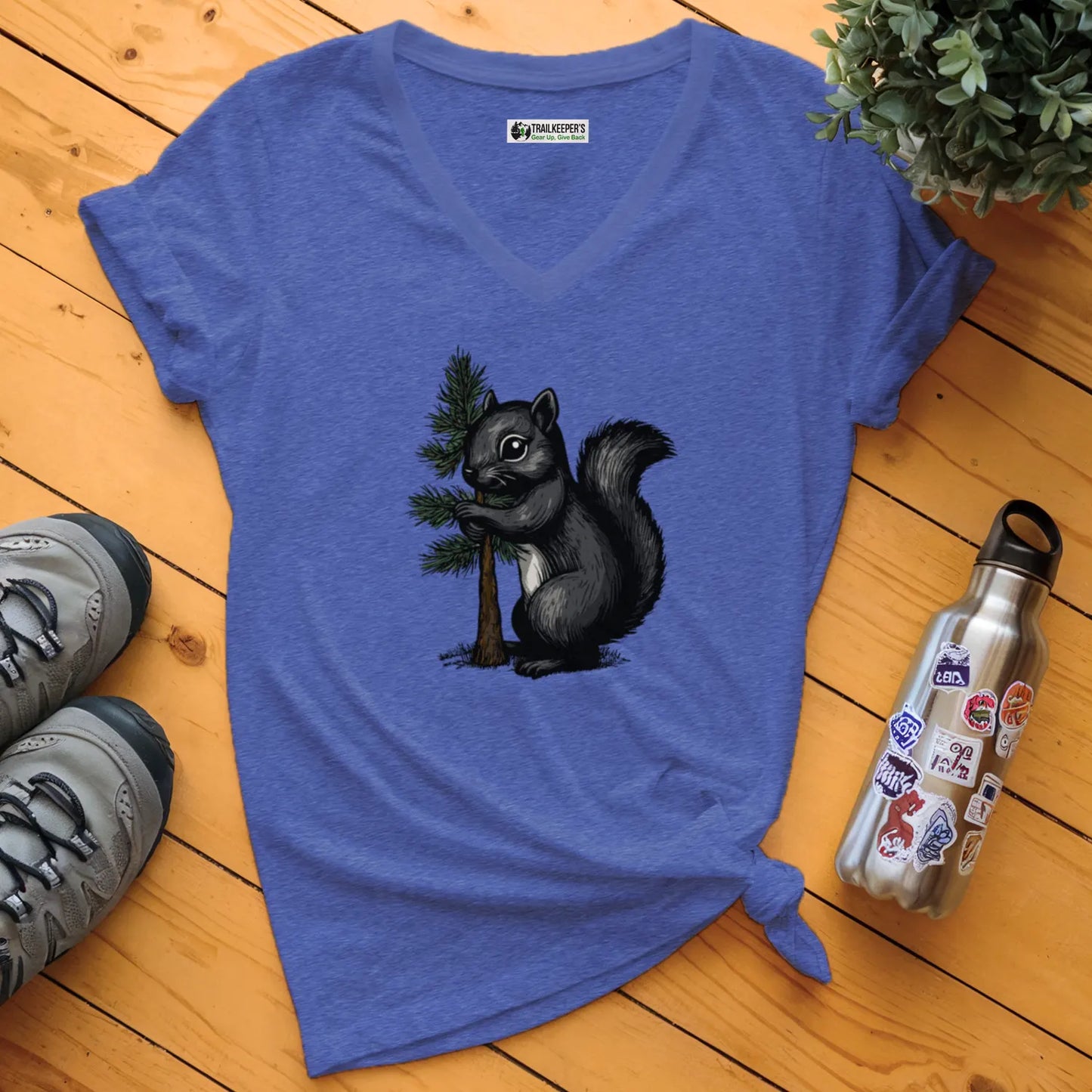 Black Squirrel Tree Hugger V-Neck T-Shirt