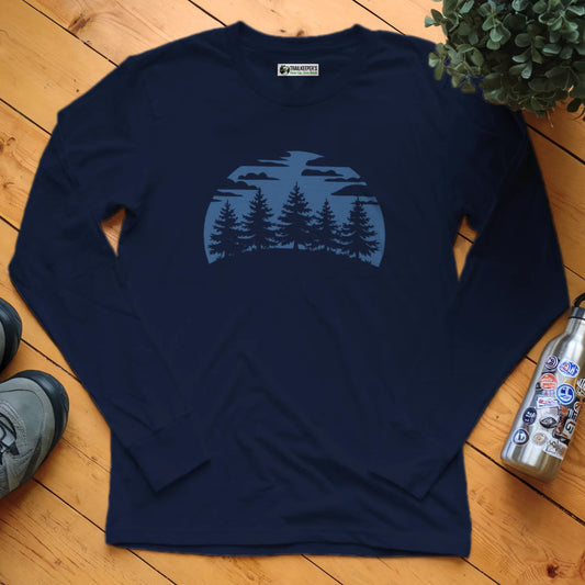 Blue Forest Silhouette Long Sleeve T-Shirt