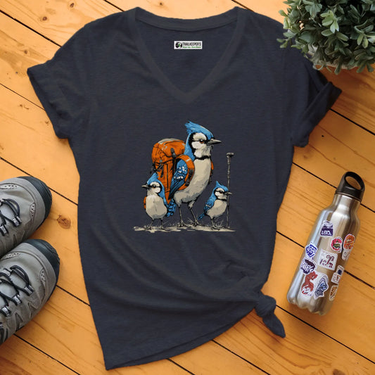 Blue Jay Backpacker Family V-Neck T-Shirt