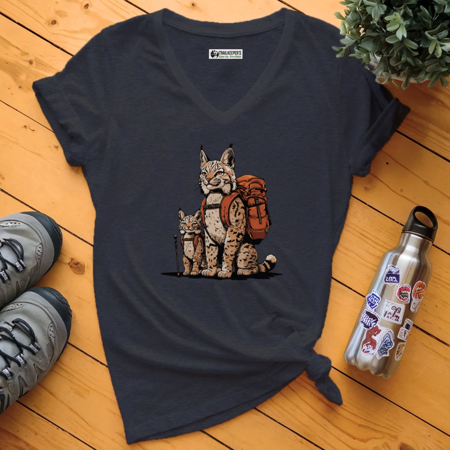 Bobcat Backpacker Family V-Neck T-Shirt