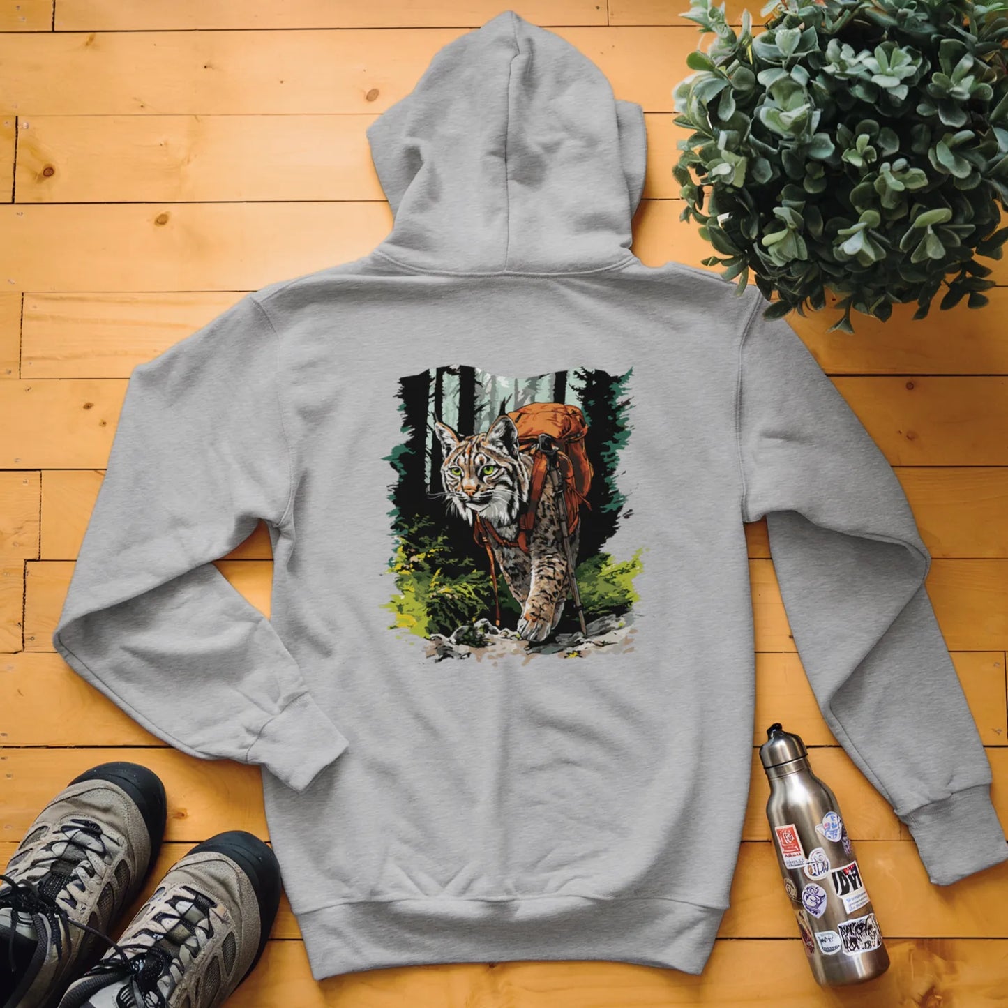 Bobcat Backpacker In The Woods Hoodie