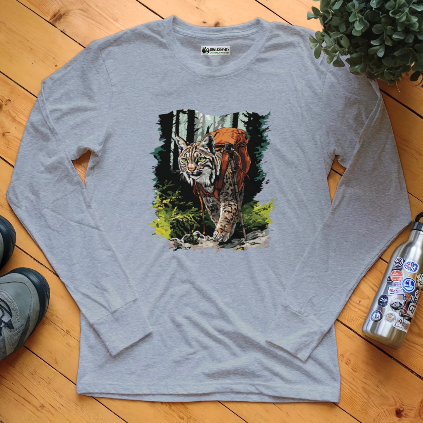 Bobcat Backpacker In The Woods Long Sleeve T-Shirt