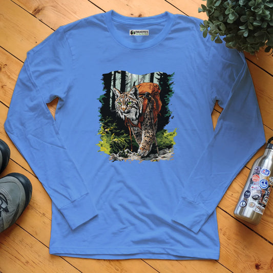 Bobcat Backpacker In The Woods Long Sleeve T-Shirt