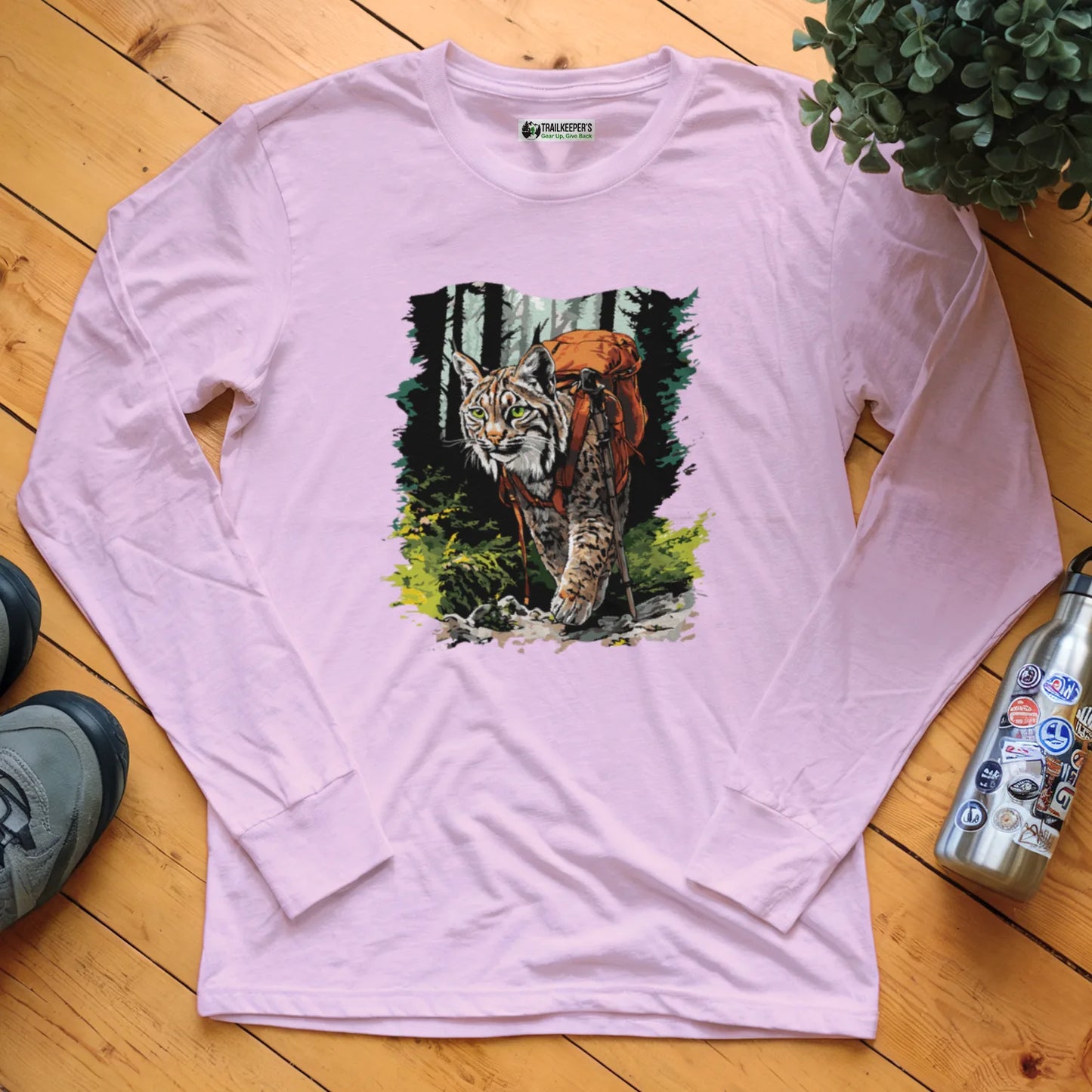 Bobcat Backpacker In The Woods Long Sleeve T-Shirt