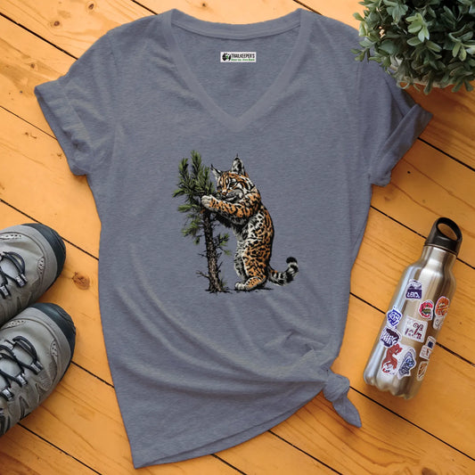 Bobcat Tree Hugger V-Neck T-Shirt