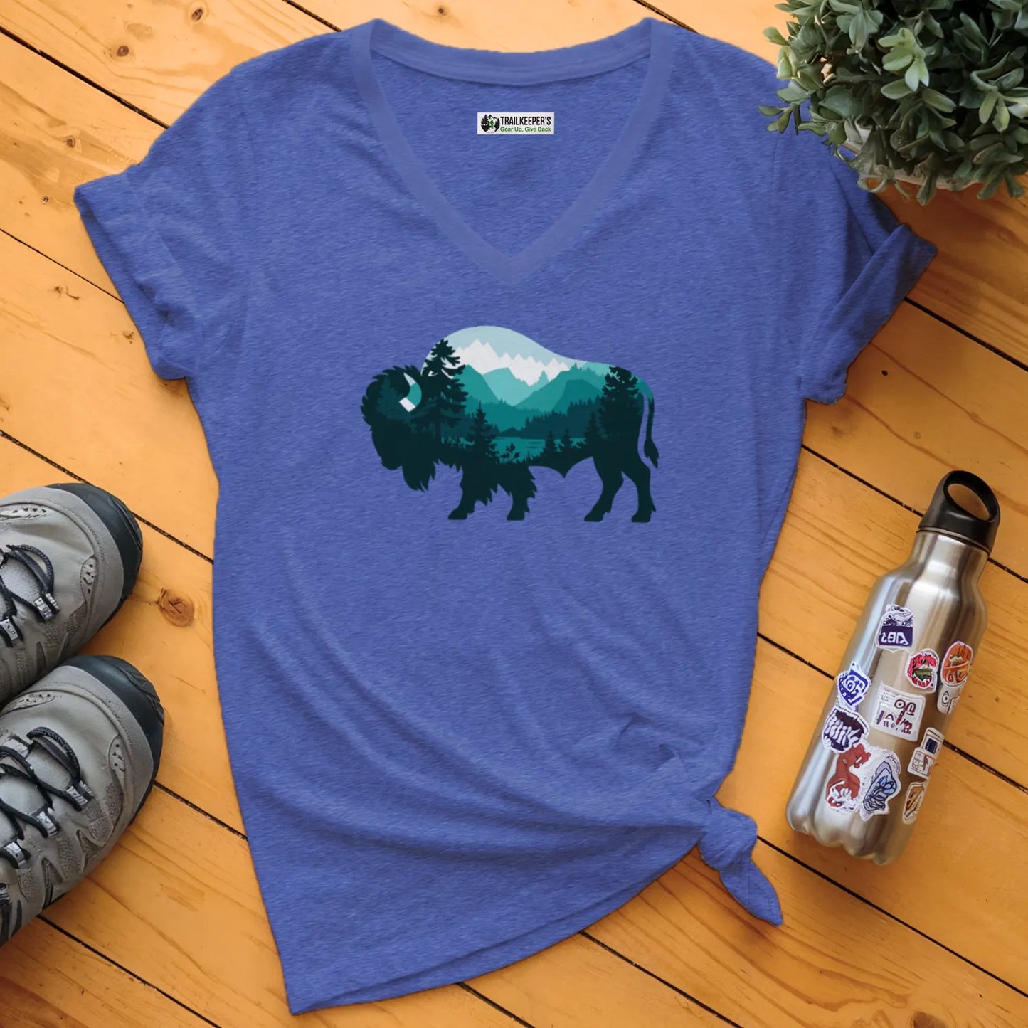 Buffalo Mountain Scene V-Neck T-Shirt
