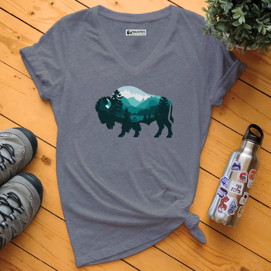 Buffalo Mountain Scene V-Neck T-Shirt