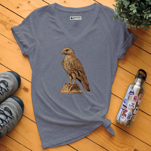 Carved Falcon Statue V-Neck T-Shirt