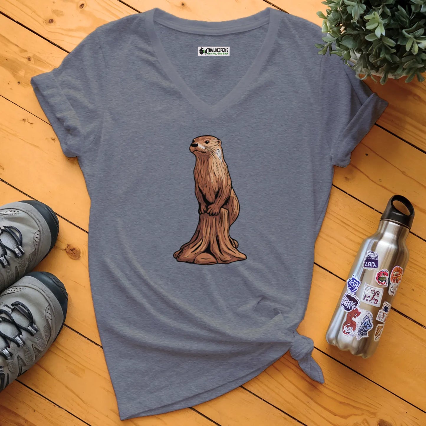 Carved Otter Statue V-Neck T-Shirt