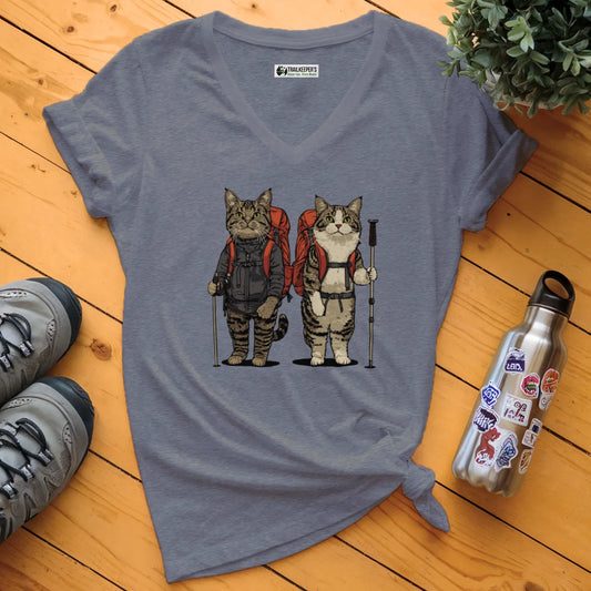Cat Backpacker Buddies V-Neck T-Shirt