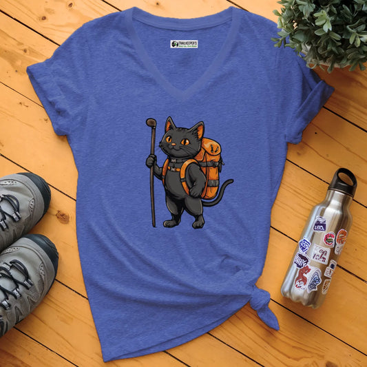 Cat Backpacker V-Neck T-Shirt