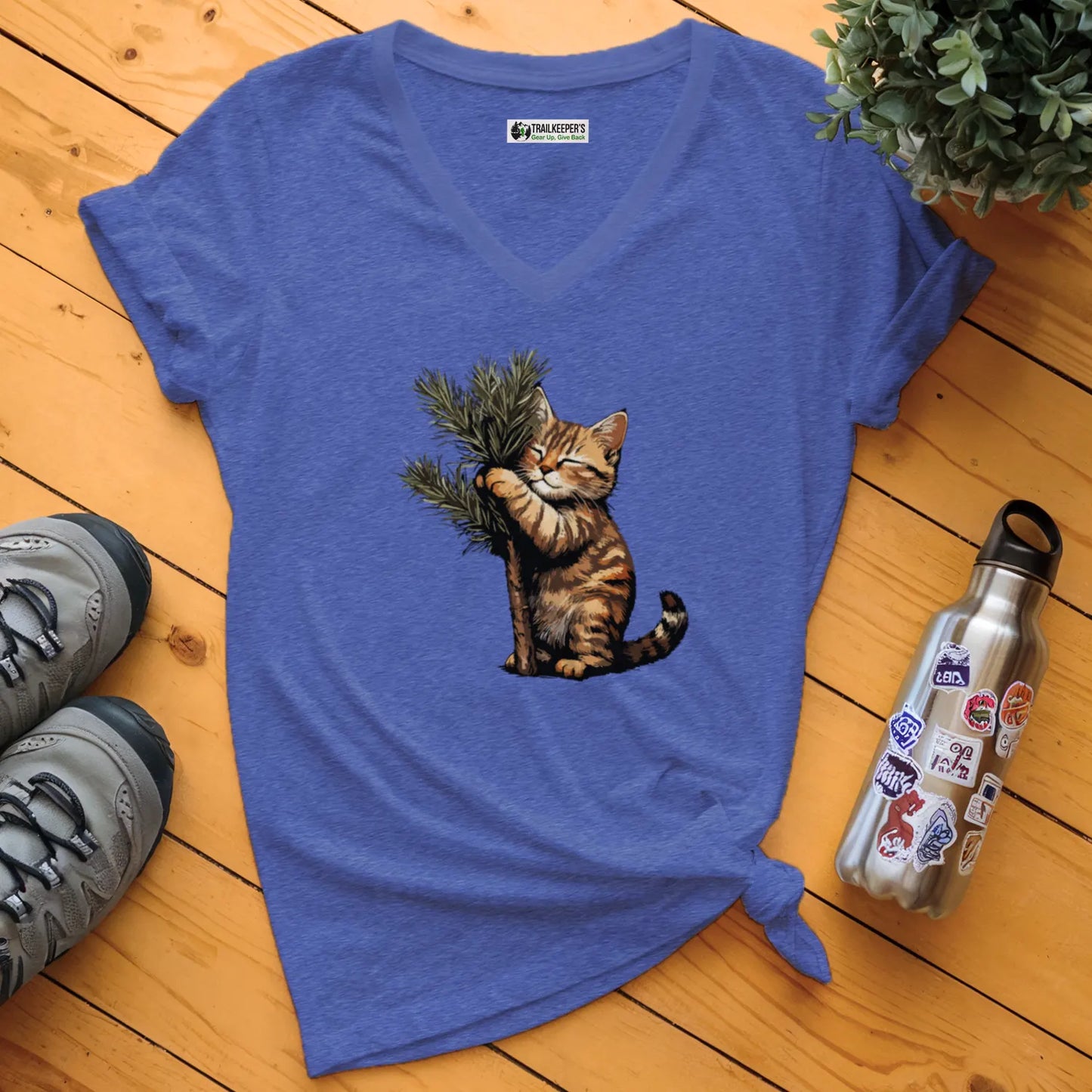 Cat Tree Hugger V-Neck T-Shirt