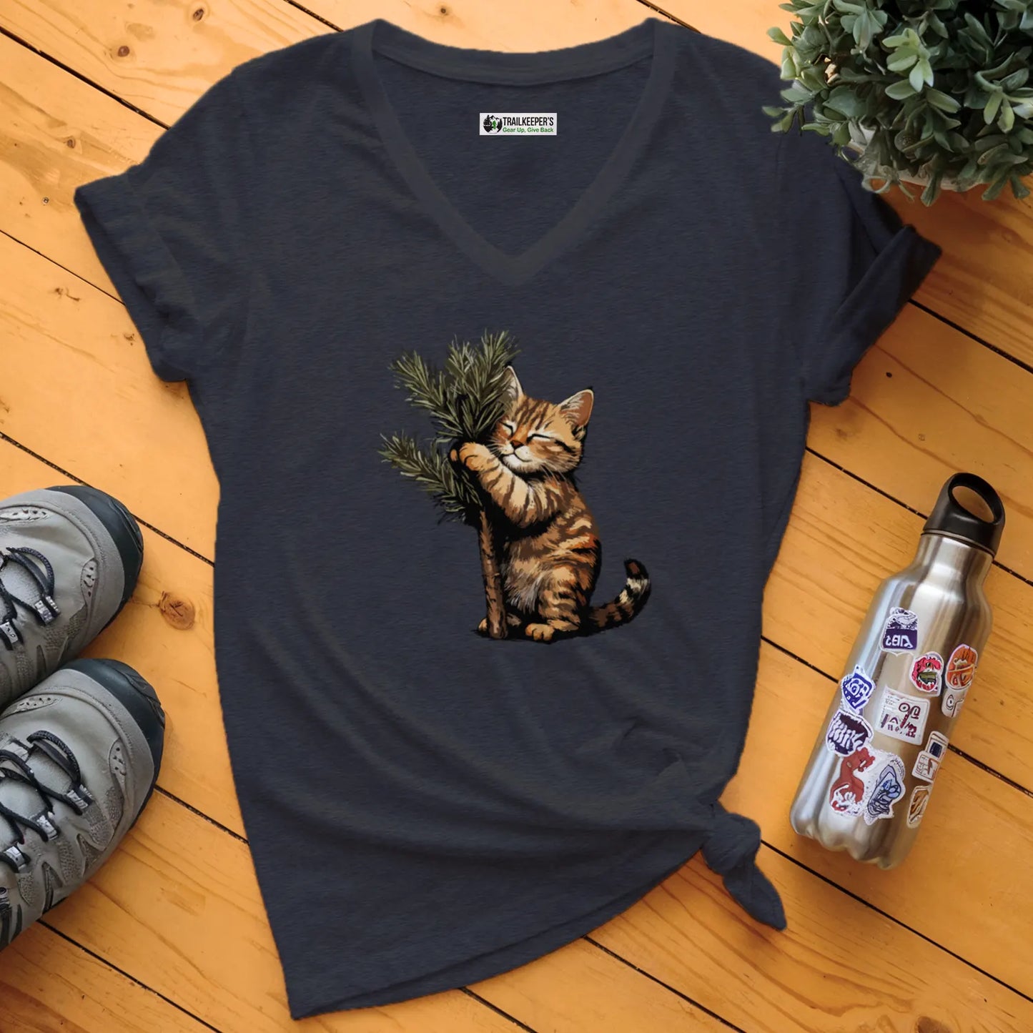 Cat Tree Hugger V-Neck T-Shirt