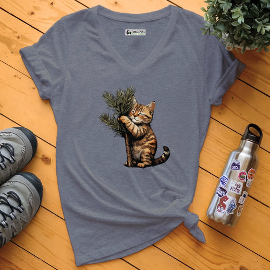 Cat Tree Hugger V-Neck T-Shirt