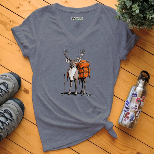 Deer Backpacker V-Neck T-Shirt