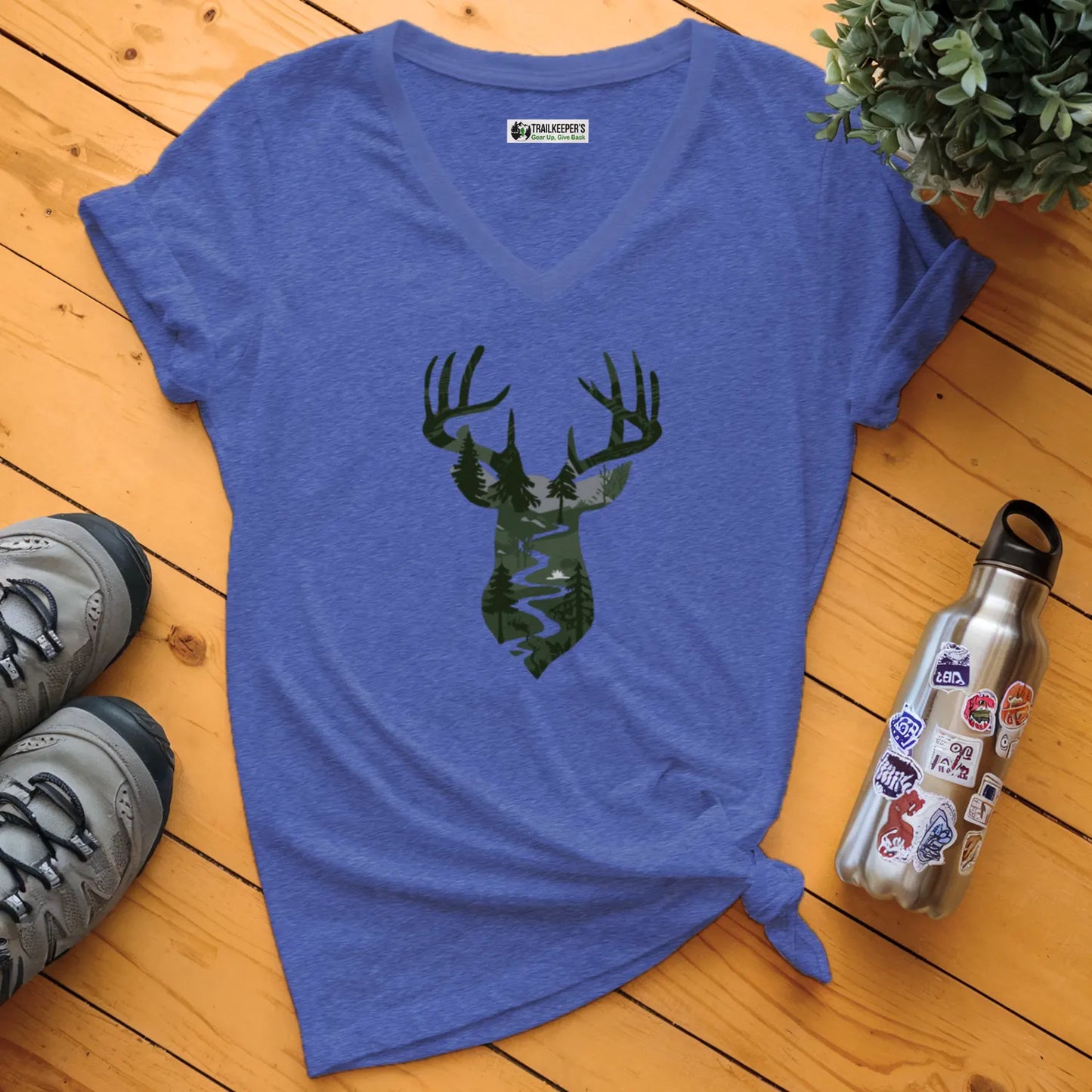 Deer Head Forest V-Neck T-Shirt
