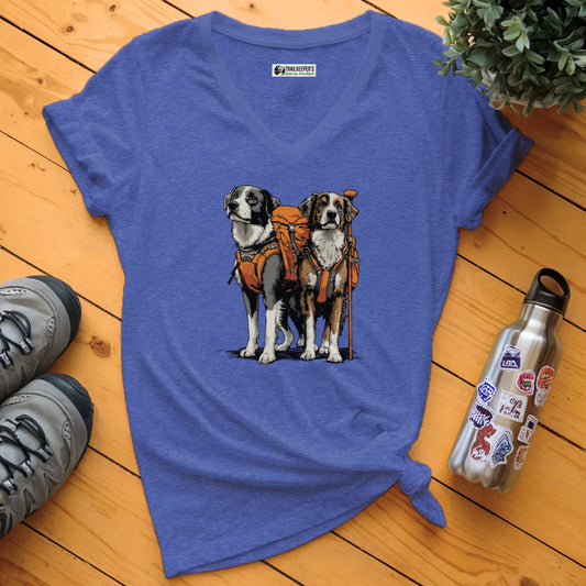 Dog Backpacker Buddies V-Neck T-Shirt