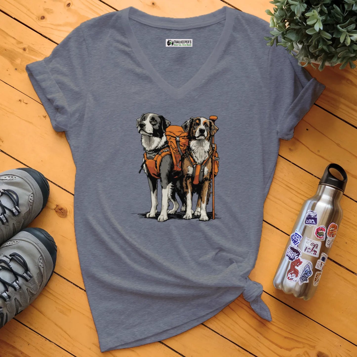 Dog Backpacker Buddies V-Neck T-Shirt