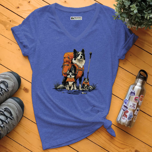 Dog Backpacker Family V-Neck T-Shirt