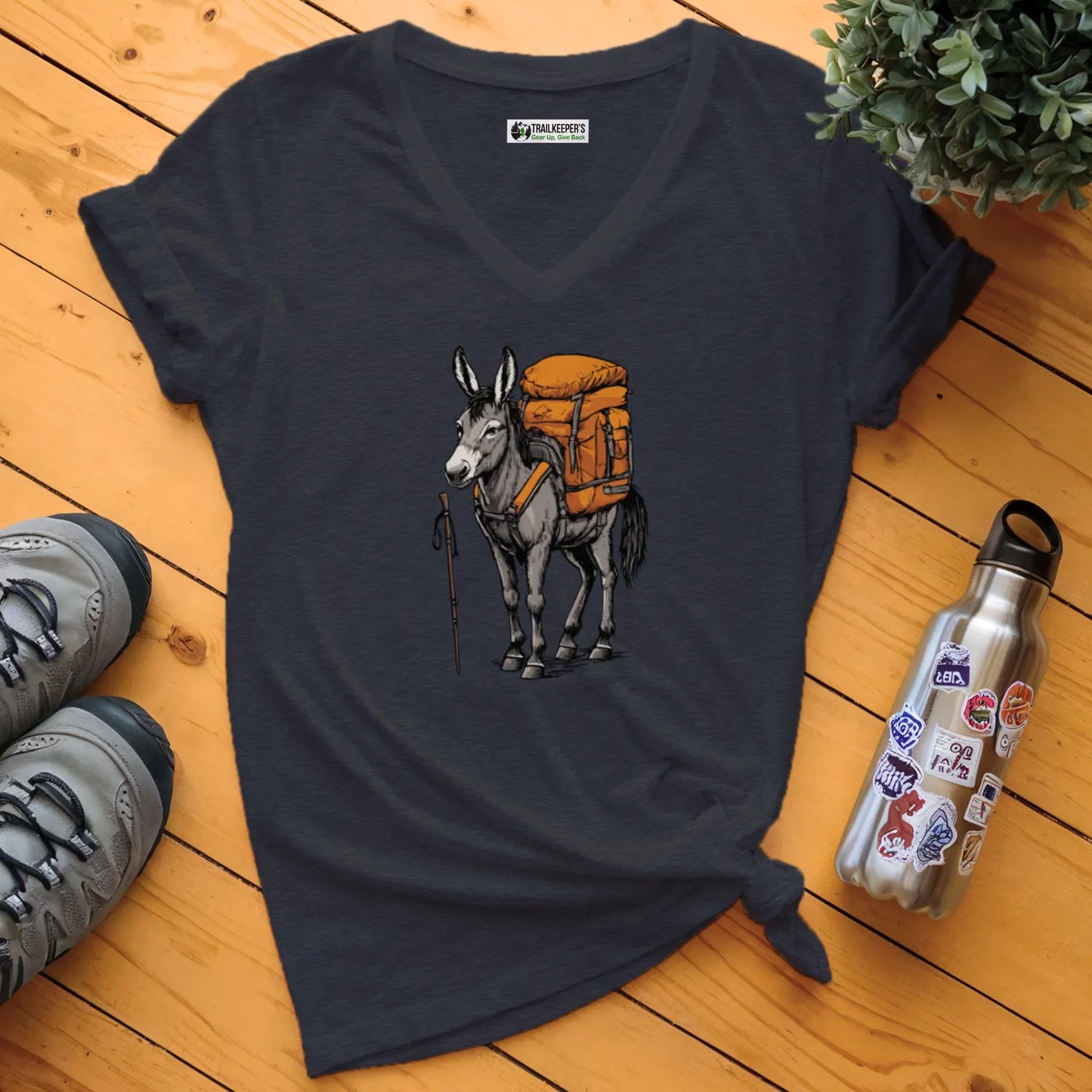 Donkey Backpacker V-Neck T-Shirt