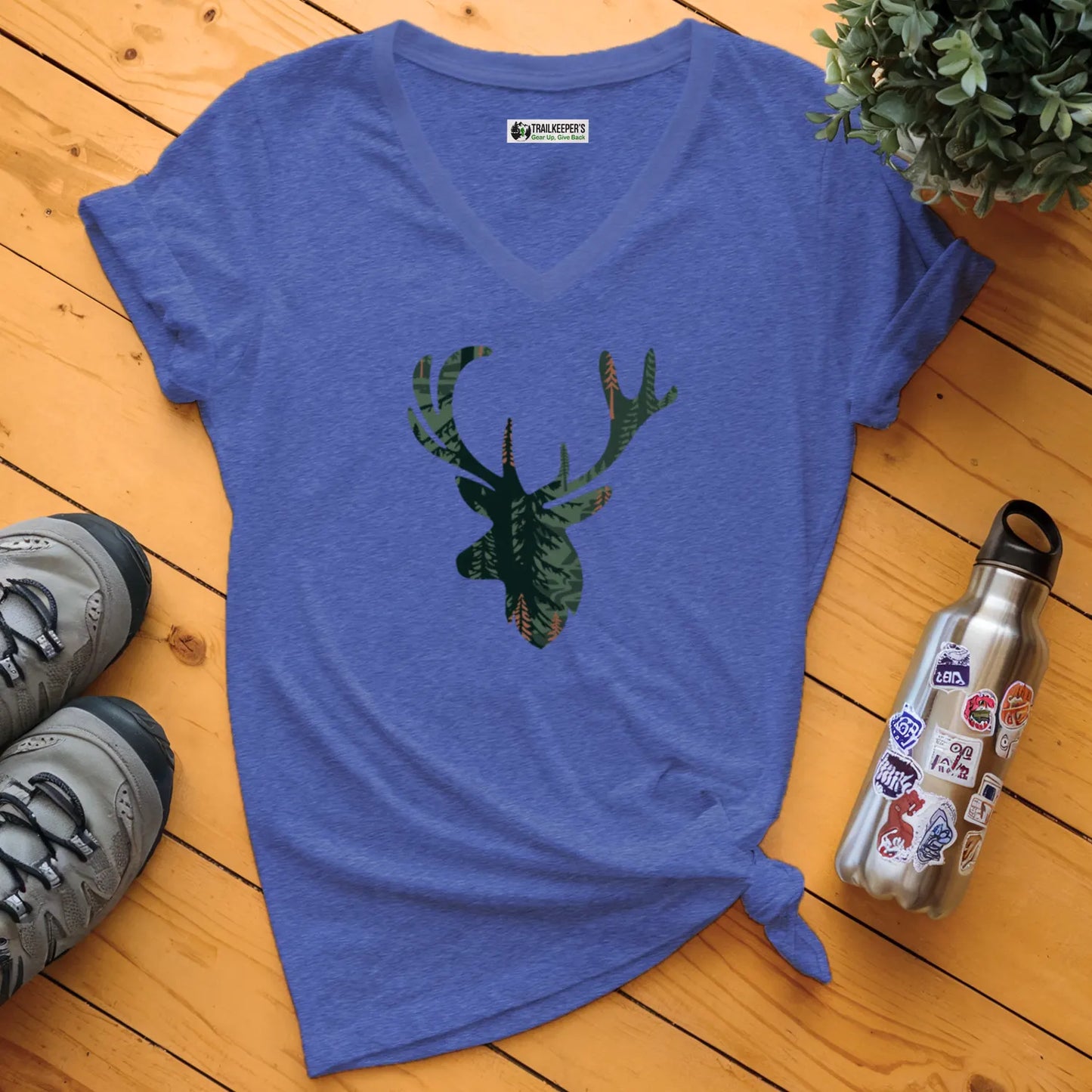 Elk Head Forest V-Neck T-Shirt