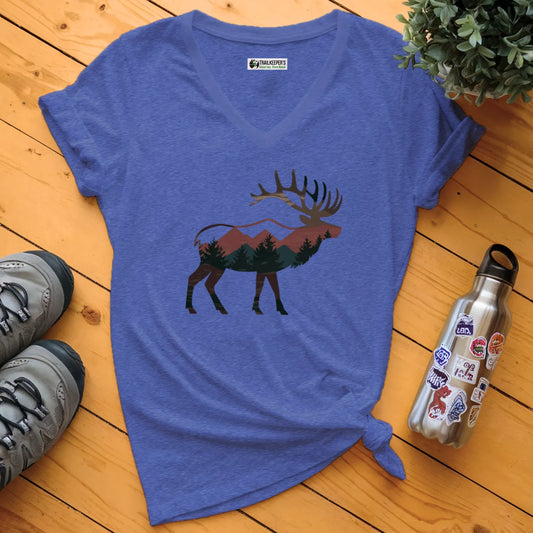 Elk Mountain Forest V-Neck T-Shirt