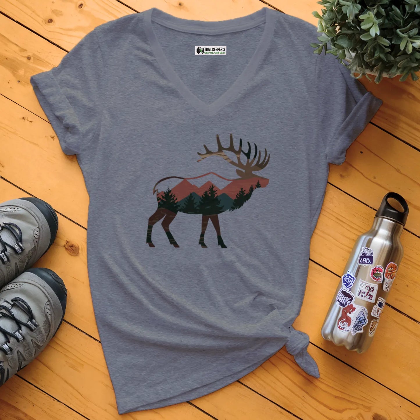 Elk Mountain Forest V-Neck T-Shirt