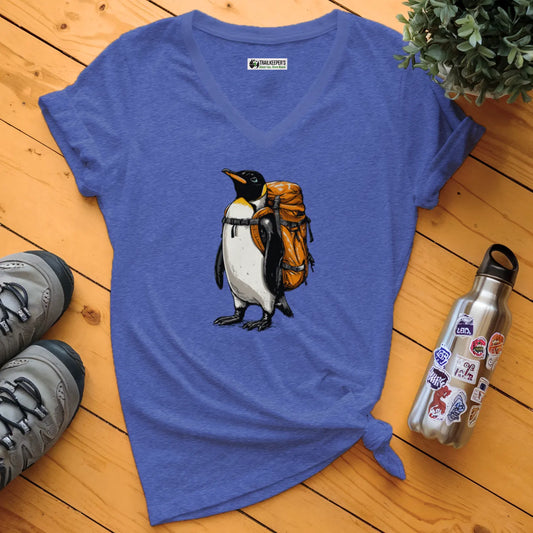 Emperor Penguin Backpacker V-Neck T-Shirt
