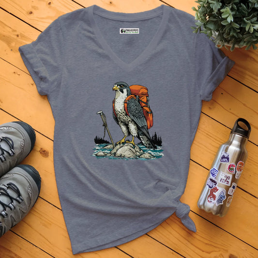 Falcon Backpacker On River V-Neck T-Shirt