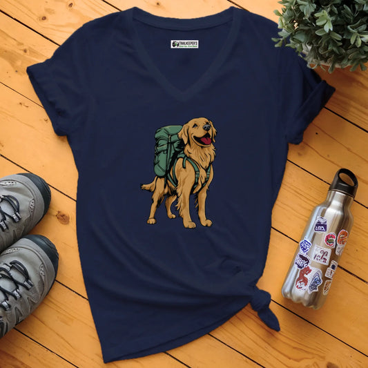 Golden Retriever Backpacker V-Neck T-Shirt