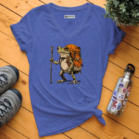 Green Tree Frog Backpacker V-Neck T-Shirt