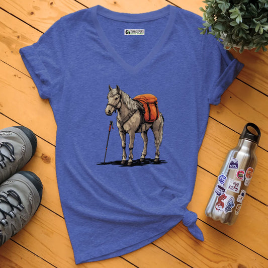 Horse Backpacker V-Neck T-Shirt